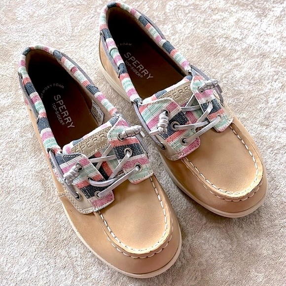 Brand New Sperry Top Siders Leather Boat Shoes Shoresider 3-Eye Sparkly Stripes - Picture 1 of 15